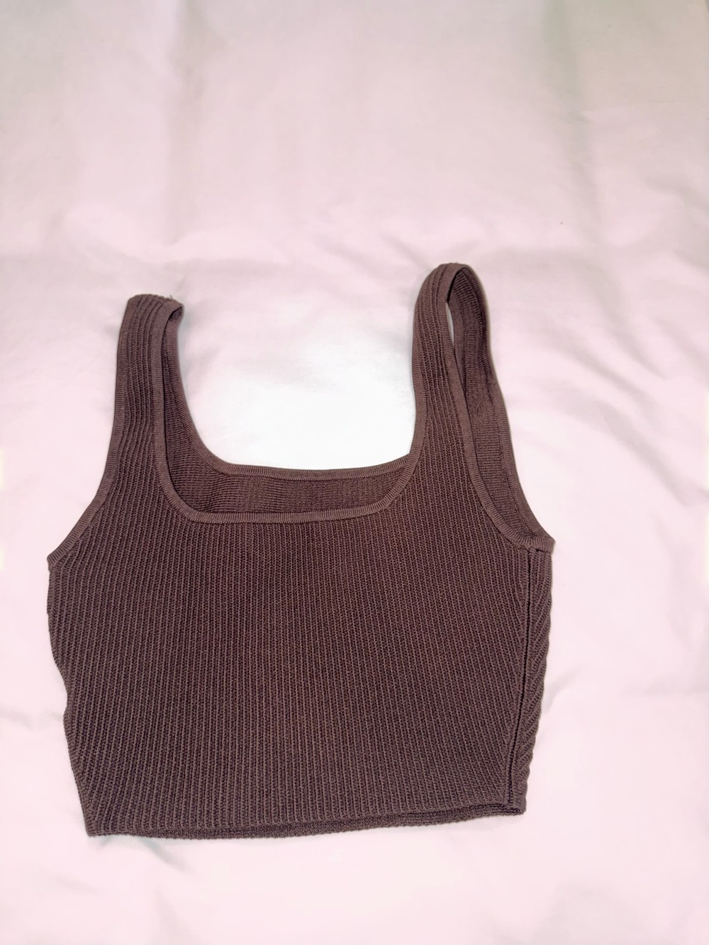 Babaton Chocolate Brown Ribbed Square-Neck Cropped Tank